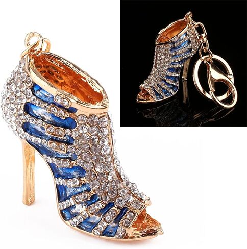 Blue Crystal Shoe Keychain, Elegant Rhinestone Charm Pendant for Keys Purses Gift Giving, 5.5cm Fashion Jewelry Accessory in Saudi Arabia