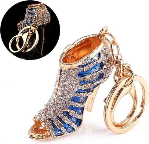 Blue Crystal Shoe Keychain, Elegant Rhinestone Charm Pendant for Keys Purses Gift Giving, 5.5cm Fashion Jewelry Accessory in Saudi Arabia