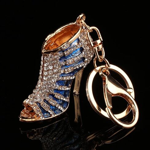 Blue Crystal Shoe Keychain, Elegant Rhinestone Charm Pendant for Keys Purses Gift Giving, 5.5cm Fashion Jewelry Accessory in Saudi Arabia