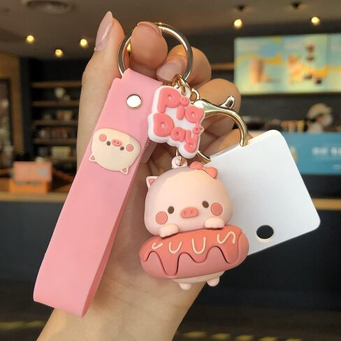 Cute Kawaii Pig Keychain Accessories, Cute Cartoon Pig Keychain Charm 3D Animal Keyring Car Key Purse Bag Handbag Backpack Charm Decoration for Women Girls in Saudi Arabia