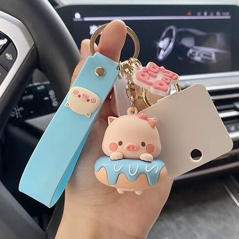 Cute Kawaii Pig Keychain Accessories, Cute Cartoon Pig Keychain Charm 3D Animal Keyring Car Key Purse Bag Handbag Backpack Charm Decoration for Women Girls in Saudi Arabia