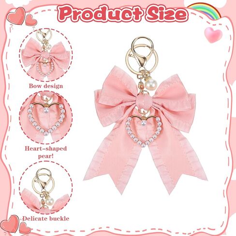 2Pcs Bow Keychain Charm Set (Beige + Pink),Bow Keychain Bag Charm, Pearl Bowknot Purse Charms for Women, Cute Handbag & Backpack Keychains for Car Keys, Handbag Accessories in Kuwait