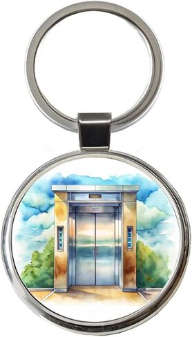 Elevator To Nowhere Watercolor Round Metal Keychain in Kuwait