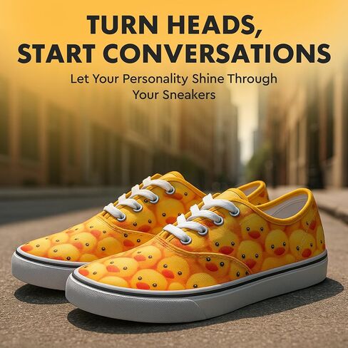 Funster Shoes Fashion Sneakers - Yellow Rubber Ducky Patterned Canvas Cool Shoes, Unisex Design, Fun Wear to Beach, BBQ, Vacation in Saudi Arabia