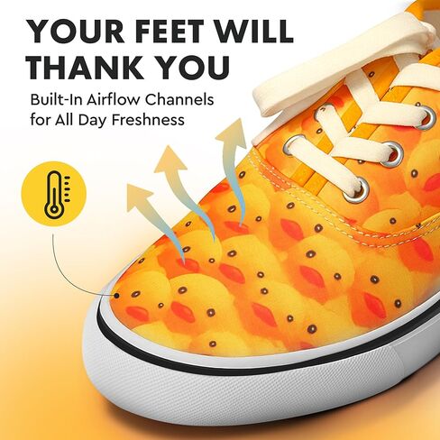 Funster Shoes Fashion Sneakers - Yellow Rubber Ducky Patterned Canvas Cool Shoes, Unisex Design, Fun Wear to Beach, BBQ, Vacation in Saudi Arabia