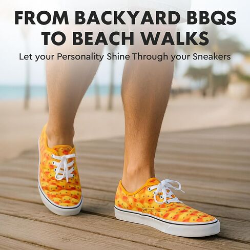 Funster Shoes Fashion Sneakers - Yellow Rubber Ducky Patterned Canvas Cool Shoes, Unisex Design, Fun Wear to Beach, BBQ, Vacation in Saudi Arabia