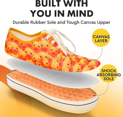 Funster Shoes Fashion Sneakers - Yellow Rubber Ducky Patterned Canvas Cool Shoes, Unisex Design, Fun Wear to Beach, BBQ, Vacation in Saudi Arabia