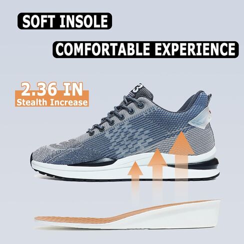 FLIOZY Men Elevator Sneakers Lace up Sports Shoes 2.36 Inches Invisible Height Increasing Elevator Shoes Fashion Breathable Casual Shoes in Saudi Arabia
