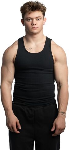 Beaters, Men's Tank Tops, Cotton Spandex Blend Tanks for Men, Comfortable, Durable & Stylish Ribbed Fabric, for Gym, Casual Wear, or Layering, Single Pack, Black, Size Large in Kuwait