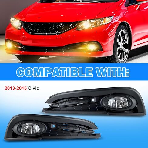 Fog Lights Fit for 2013-2015 Civic Front Bumper Driving Fog Lamps Replacement w/Switch Wiring Harness H11 12V 55W Bulbs in Kuwait