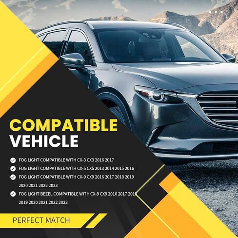 Fog Light Assembly Compatible with CX9 CX-9 2016 2017 2018 2019 2020 2021 2022 2023 Left and Right Side Front Driving Lamp w/Black Cover and Bulbs Not Halogen GHP951680A GHP951690A in Kuwait