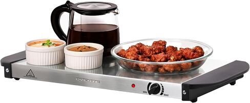 OVENTE Electric Warming Tray with Adjustable Temperature Control Perfect for Buffets, Restaurants, House Parties, Events & Dinners, Compact Food Warmer & Server with Cool Touch Handles, Silver FW170S in Kuwait