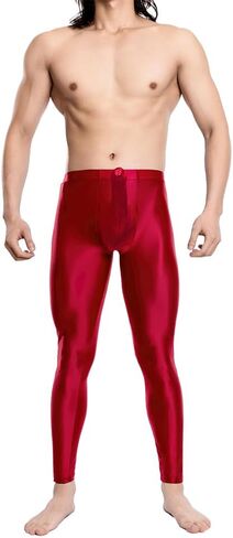 Men's Shiny and Silky Tight Pants, Stretchy Nylon Smooth Pants， Full Length High-Rise Tights in Saudi Arabia