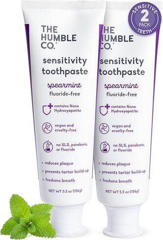 The Humble Co. Sensitive Toothpaste – Natural Spearmint Fluoride Free Toothpaste for Fresh Breath and Helps Remove Plaque, Vegan Cruelty Free Oral Care, Non-Toxic SLS Free Toothpaste (5.5 oz, 2pk) in Kuwait