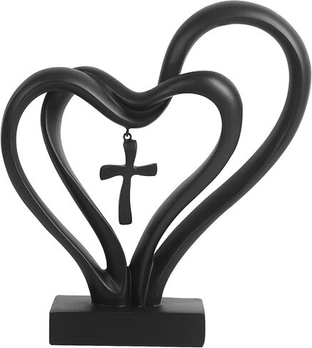 DreamsEden Romantic Wedding for Couples - Resin Sculpture of Two Hearts and Cross, 1st, 6th to 60th Anniversary Wedding Gifts for Her and Him in Saudi Arabia