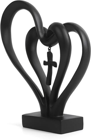 DreamsEden Romantic Wedding for Couples - Resin Sculpture of Two Hearts and Cross, 1st, 6th to 60th Anniversary Wedding Gifts for Her and Him in Saudi Arabia