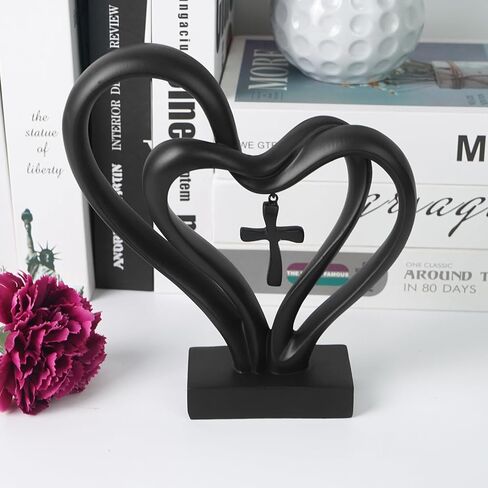 DreamsEden Romantic Wedding for Couples - Resin Sculpture of Two Hearts and Cross, 1st, 6th to 60th Anniversary Wedding Gifts for Her and Him in Saudi Arabia