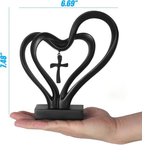 DreamsEden Romantic Wedding for Couples - Resin Sculpture of Two Hearts and Cross, 1st, 6th to 60th Anniversary Wedding Gifts for Her and Him in Saudi Arabia