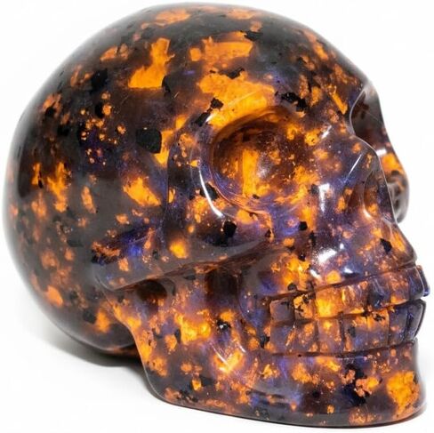 2-inch Yooperlite Skull - Natural Stone Carving, Home/Office Ornament, Halloween/Christmas Decoration, Gothic/Horror Style Decoration, 1pc, Flame-Like UV Effect in Saudi Arabia