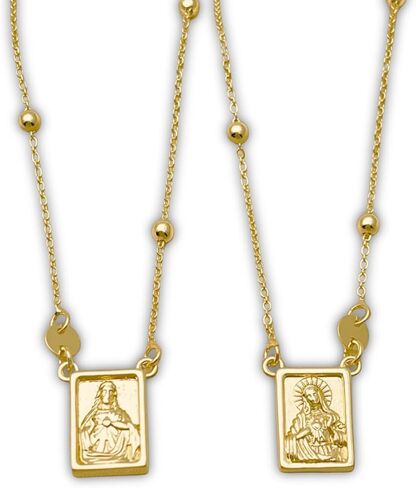 قلادة كتف دينية، ميداليات قلب يسوع المقدس وسيدة جبل الكرمل، نحاس مطلي بالذهب عيار 14 قيراط، 26 بوصة in Kuwait