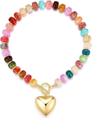 GZQ Chunky Gold Heart Necklace for Women, Acrylic Beaded Chain with Puff Heart Adjustable Clasp, Perfect for Daily Wear Party Date Streetwear Outfits Fashion Jewelry Gift in Saudi Arabia