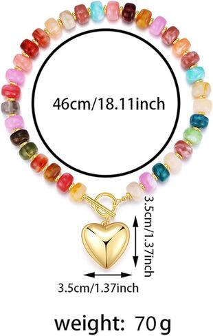 GZQ Chunky Gold Heart Necklace for Women, Acrylic Beaded Chain with Puff Heart Adjustable Clasp, Perfect for Daily Wear Party Date Streetwear Outfits Fashion Jewelry Gift in Saudi Arabia