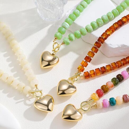 GZQ Chunky Gold Heart Necklace for Women, Acrylic Beaded Chain with Puff Heart Adjustable Clasp, Perfect for Daily Wear Party Date Streetwear Outfits Fashion Jewelry Gift in Saudi Arabia
