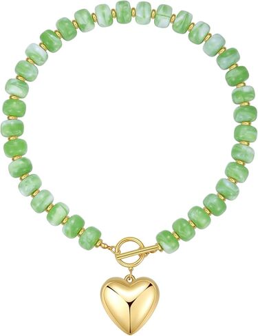 GZQ Chunky Gold Heart Necklace for Women, Acrylic Beaded Chain with Puff Heart Adjustable Clasp, Perfect for Daily Wear Party Date Streetwear Outfits Fashion Jewelry Gift in Saudi Arabia