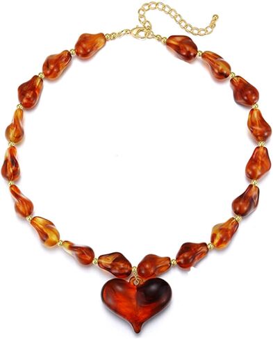 GZQ Chunky Gold Heart Necklace for Women, Acrylic Beaded Chain with Puff Heart Adjustable Clasp, Perfect for Daily Wear Party Date Streetwear Outfits Fashion Jewelry Gift in Saudi Arabia