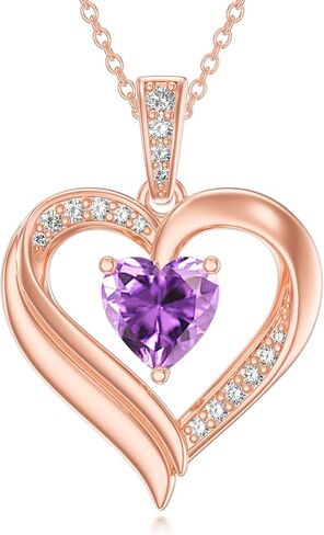 KQ&TTENG Birthstone Necklace Jewellery Rose Gold Heart Necklace Birthday Gifts for Women Wife Mother Her in Saudi Arabia