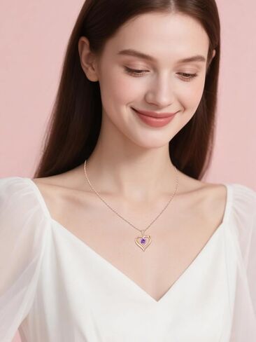 KQ&TTENG Birthstone Necklace Jewellery Rose Gold Heart Necklace Birthday Gifts for Women Wife Mother Her in Saudi Arabia