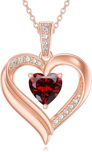 KQ&TTENG Birthstone Necklace Jewellery Rose Gold Heart Necklace Birthday Gifts for Women Wife Mother Her in Saudi Arabia