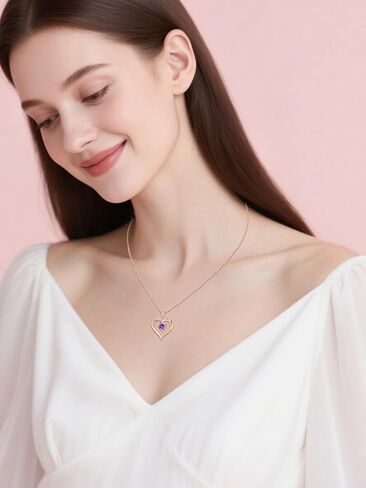KQ&TTENG Birthstone Necklace Jewellery Rose Gold Heart Necklace Birthday Gifts for Women Wife Mother Her in Saudi Arabia