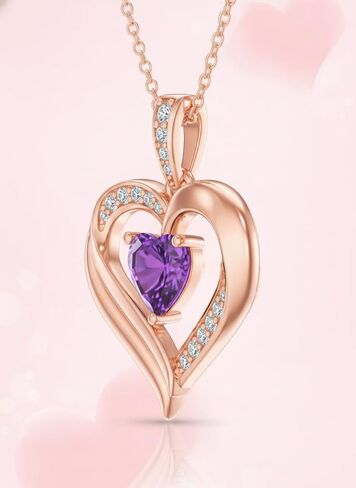 KQ&TTENG Birthstone Necklace Jewellery Rose Gold Heart Necklace Birthday Gifts for Women Wife Mother Her in Saudi Arabia