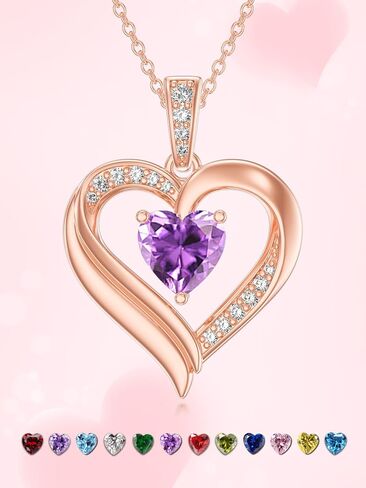 KQ&TTENG Birthstone Necklace Jewellery Rose Gold Heart Necklace Birthday Gifts for Women Wife Mother Her in Saudi Arabia