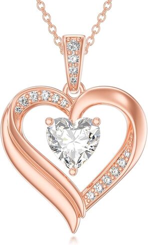 KQ&TTENG Birthstone Necklace Jewellery Rose Gold Heart Necklace Birthday Gifts for Women Wife Mother Her in Saudi Arabia