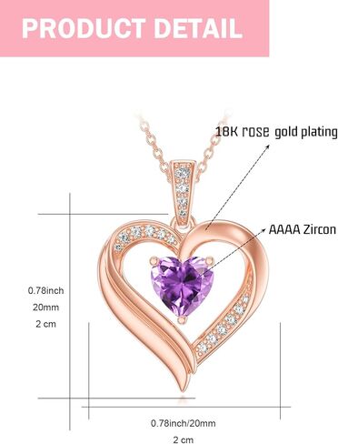 KQ&TTENG Birthstone Necklace Jewellery Rose Gold Heart Necklace Birthday Gifts for Women Wife Mother Her in Saudi Arabia