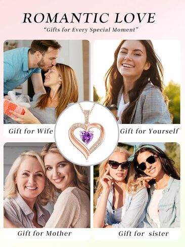 KQ&TTENG Birthstone Necklace Jewellery Rose Gold Heart Necklace Birthday Gifts for Women Wife Mother Her in Saudi Arabia