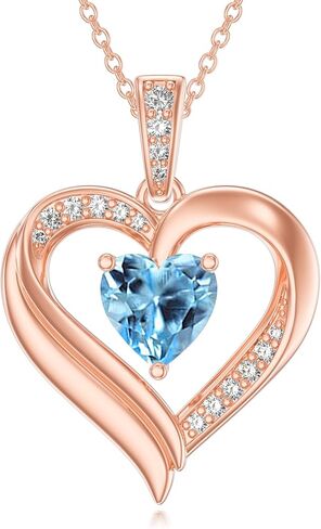 KQ&TTENG Birthstone Necklace Jewellery Rose Gold Heart Necklace Birthday Gifts for Women Wife Mother Her in Saudi Arabia