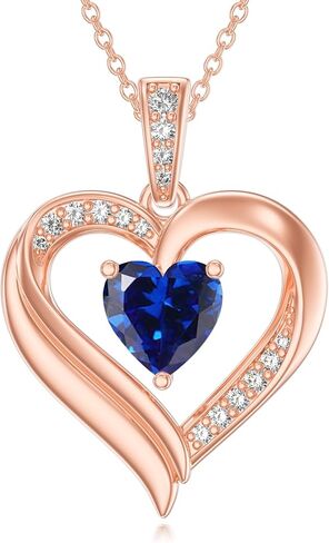 KQ&TTENG Birthstone Necklace Jewellery Rose Gold Heart Necklace Birthday Gifts for Women Wife Mother Her in Saudi Arabia