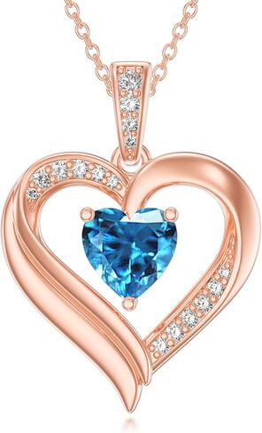 KQ&TTENG Birthstone Necklace Jewellery Rose Gold Heart Necklace Birthday Gifts for Women Wife Mother Her in Saudi Arabia