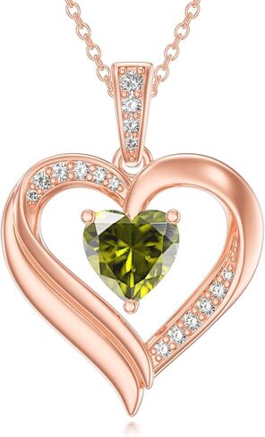 KQ&TTENG Birthstone Necklace Jewellery Rose Gold Heart Necklace Birthday Gifts for Women Wife Mother Her in Saudi Arabia