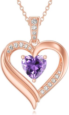KQ&TTENG Birthstone Necklace Jewellery Rose Gold Heart Necklace Birthday Gifts for Women Wife Mother Her in Saudi Arabia
