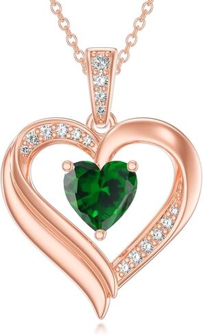 KQ&TTENG Birthstone Necklace Jewellery Rose Gold Heart Necklace Birthday Gifts for Women Wife Mother Her in Saudi Arabia