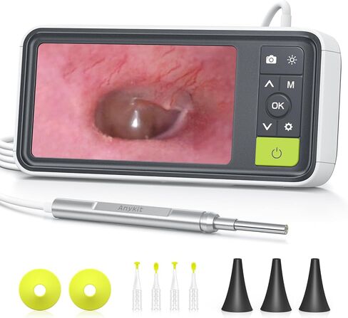 Anykit Digital Otoscope with Gyroscope, 4.5 Inches Screen, 3.9mm Ear Scope Camera with 6 Lights, Ear Wax Removal Tool, 32GB Card, Supports Photo Snap and Video Recording in Kuwait