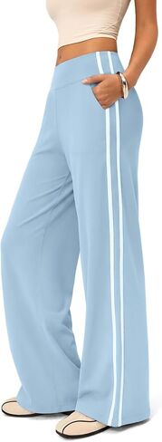 Track Pants Women–High Rise Loose Yoga Sweatpants with Pockets, Contrast Trim Trendy Wide Leg Pants for Gym Sport Street in Saudi Arabia
