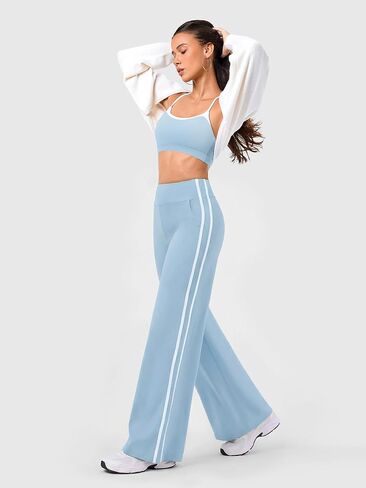Track Pants Women–High Rise Loose Yoga Sweatpants with Pockets, Contrast Trim Trendy Wide Leg Pants for Gym Sport Street in Saudi Arabia