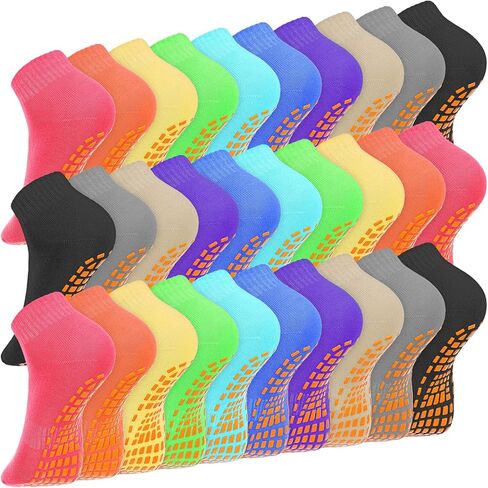30 Pairs Non Slip Socks Non Skid Socks with Grips Colorful Non Slip Ankle Socks for Elderly Yoga Hospital Cushioned Sole Gripper for Men Women, 10 Colors in Kuwait
