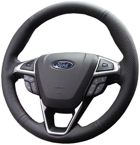 ملحق حماية داخلي من الجلد المثقوب باللون الأسود مخيط يدويًا لتغطية عجلة قيادة السيارة، لسيارة Ford Fusion 2013 2014-2020 / لسيارة Ford Edge 4dr SUV 2015 2016 2017 2018 2019 2020 in Kuwait