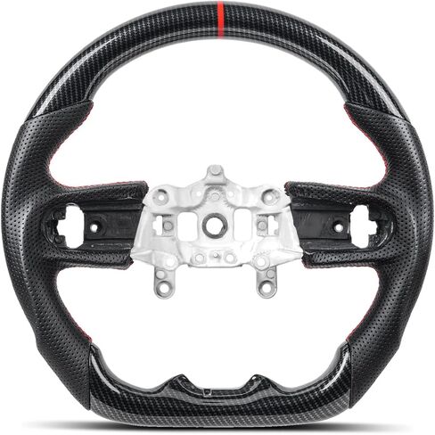 عجلة قيادة من ألياف الكربون من Hydro-Dip لسيارة Jeep Wrangler JK JKU 2011-2017، Sport Sahara Rubicon Willys، شريط أحمر وخياطة مسطحة من الأسفل ومقبض رياضي من الجلد الأسود المثقوب in Kuwait